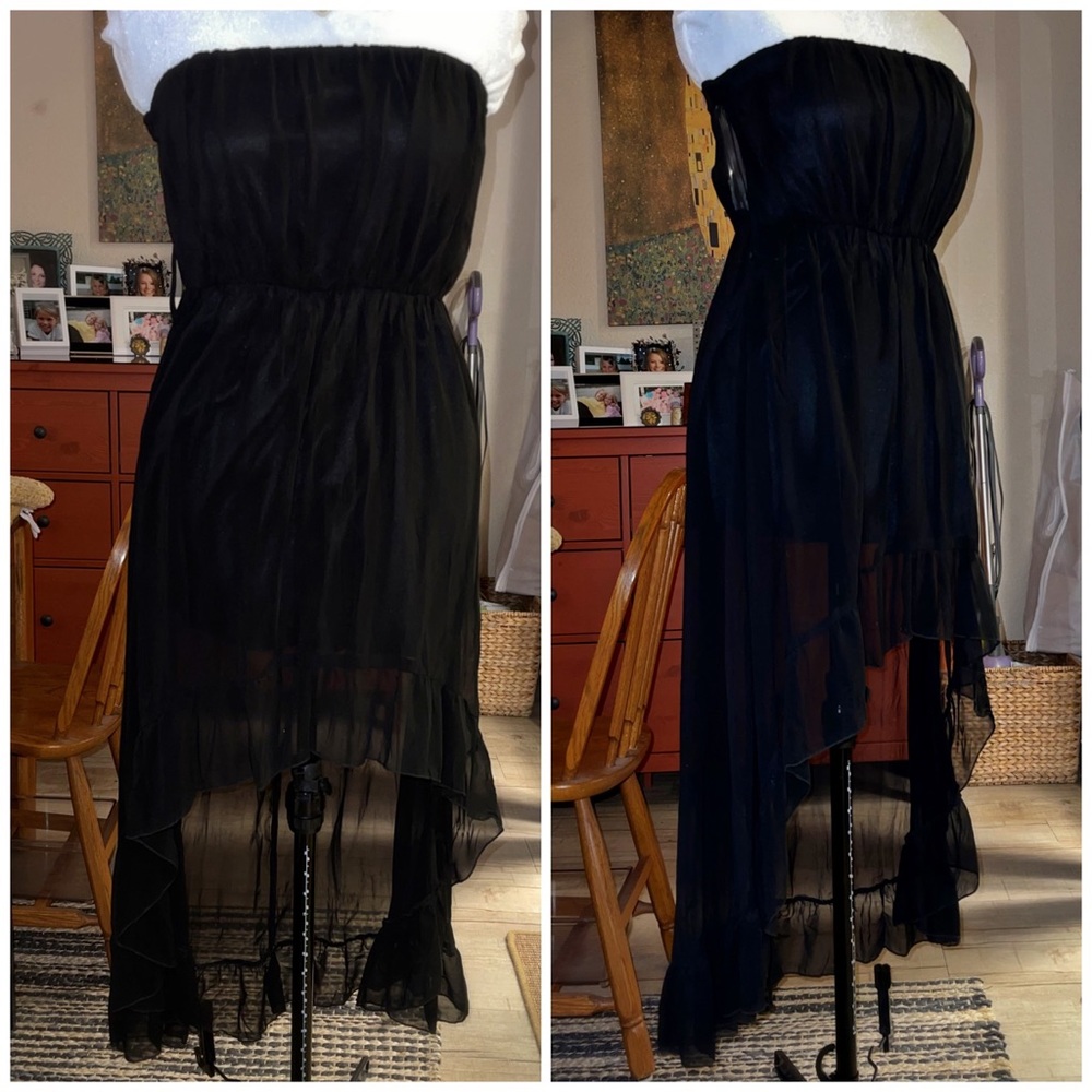 Black Strapless Asymmetrical Dress
